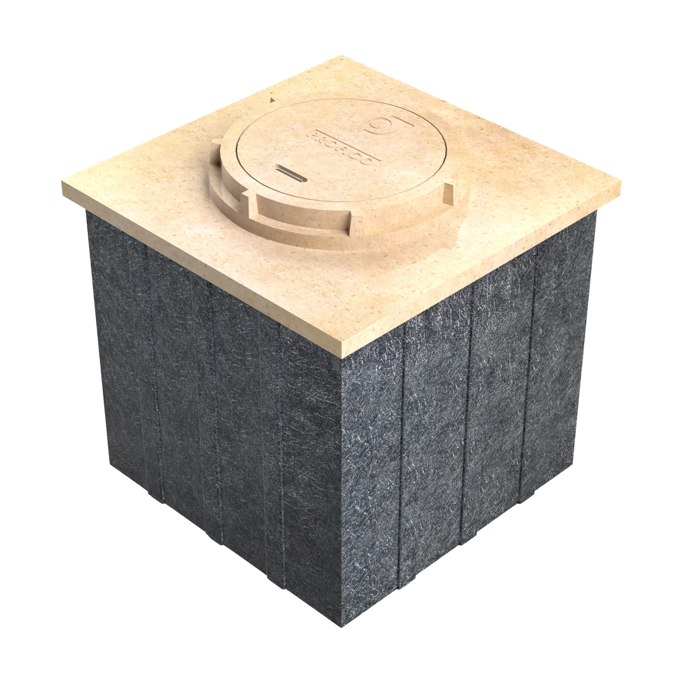 Registro 1.20×1.20×1.20 con Loza,aro y Tapa polimérica y Cuerpo de Fibra de Vidrio (manhole)