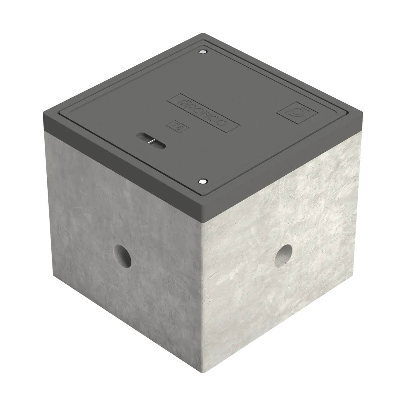 Registro híbrido de 67×67×70 cm con Marco y Tapa de Concreto polimérico y Cuerpo en Concreto hidráulico